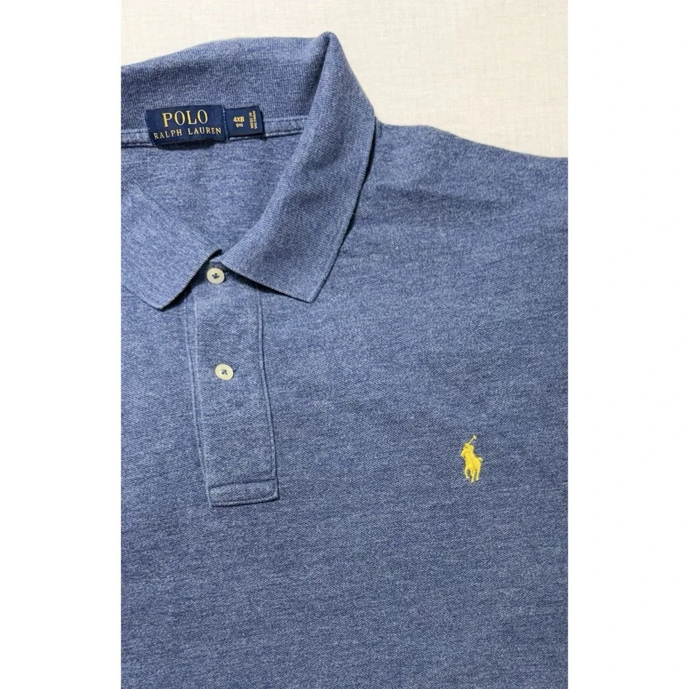 Polo Ralph Lauren Shirt Mens 4XB Big & Tall Blue Heather Cotton Polo Pony Logo